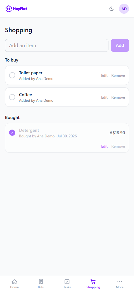 5. Shopping: a shared list in real time