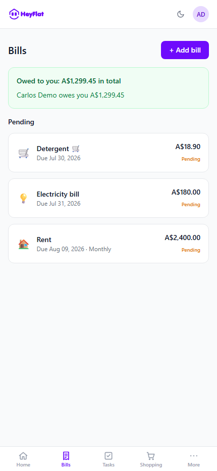 2. Bills: splitting house expenses